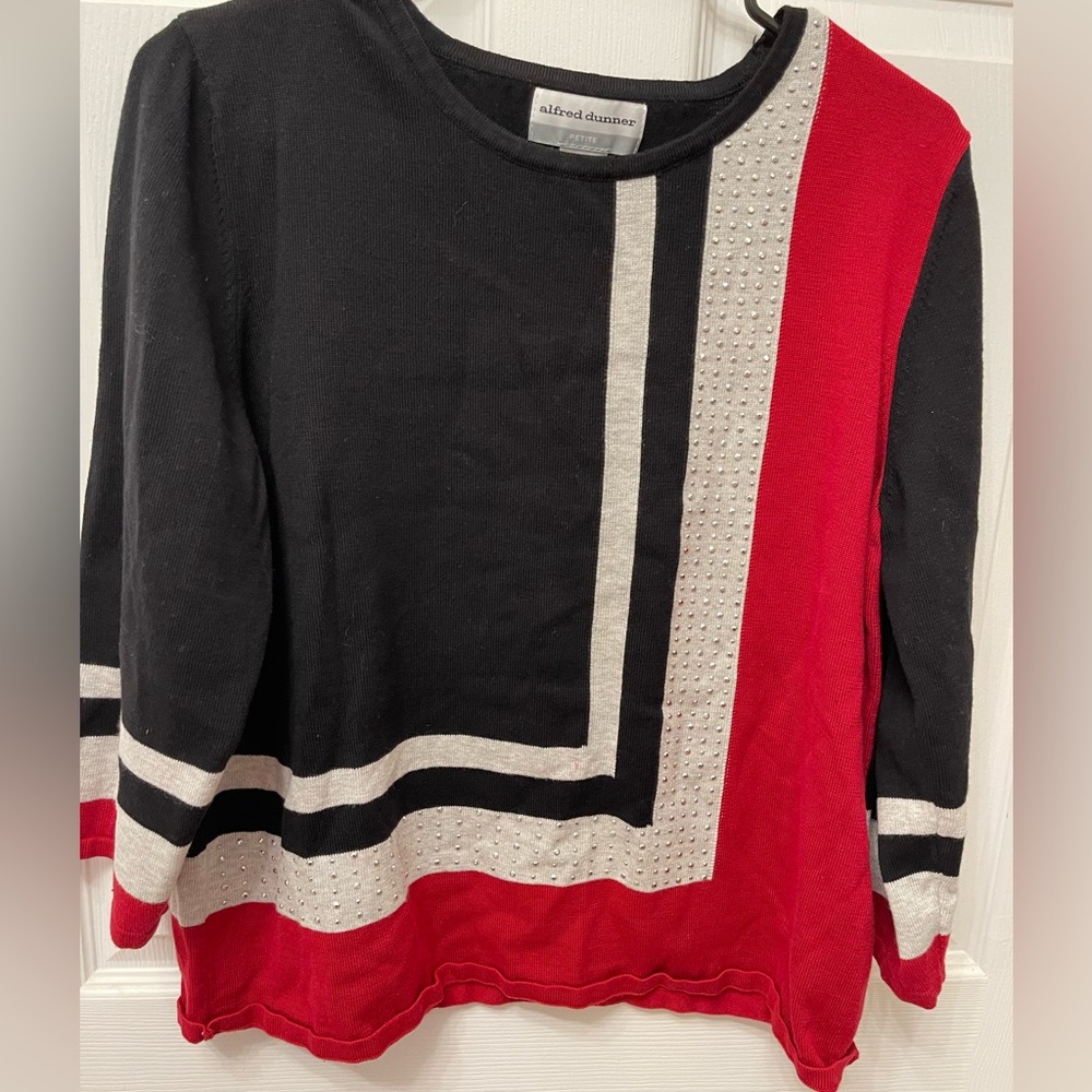 Alfred Dunner Women's Sweater in Black, Red, and White